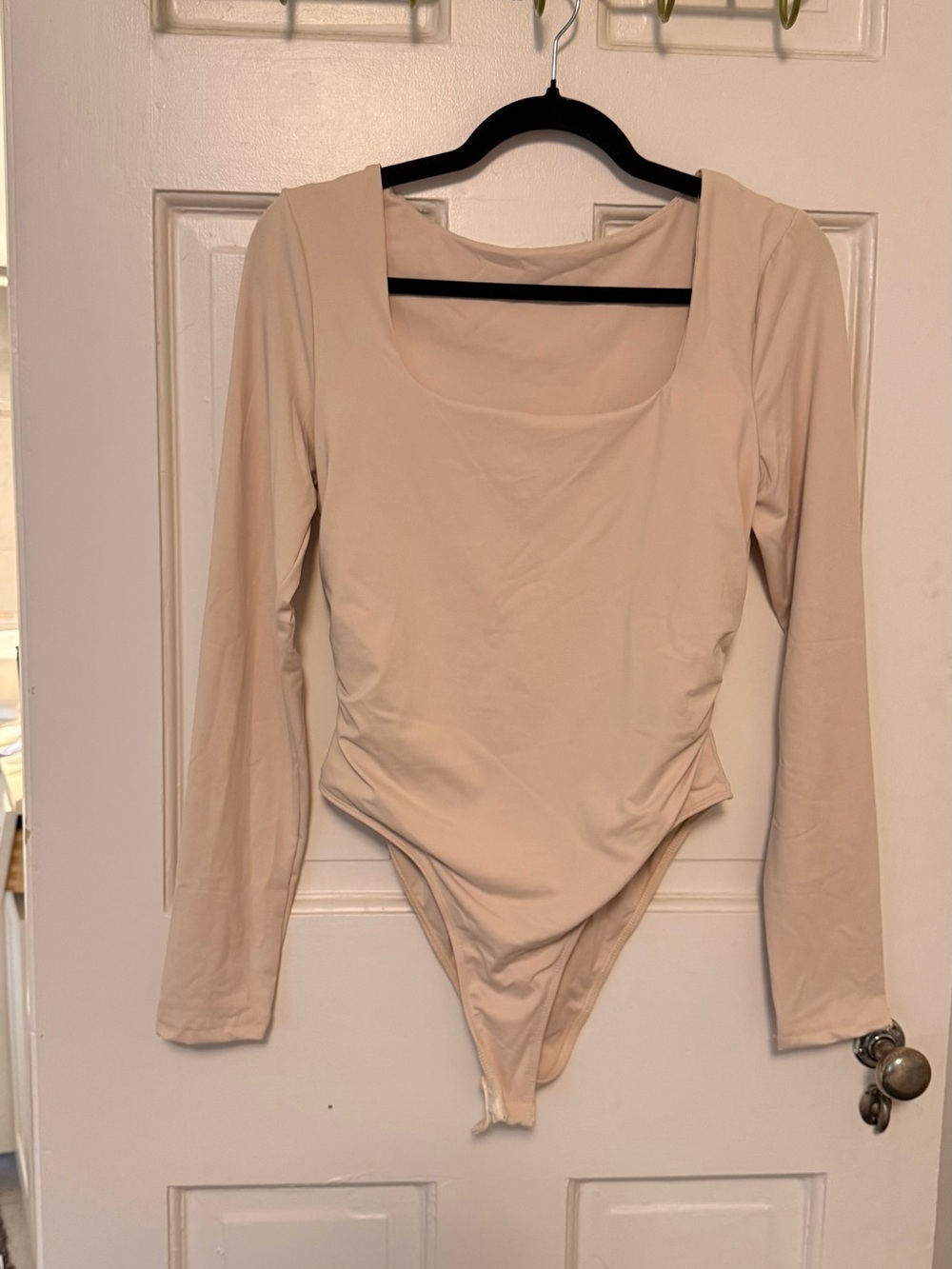 Long Sleeve Square Neck Bodysuit in Cream